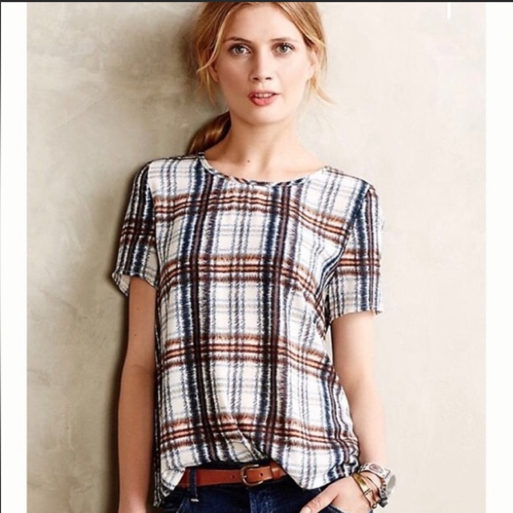Anthropologie|Maeve Plaid Cross Back top